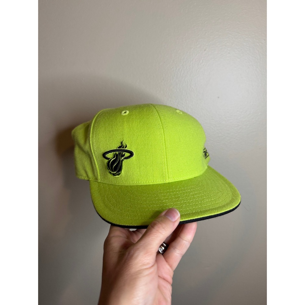 Reebok Miami Heat NBA Hat Neon Lime Green Fitted 7 3/8 Flat Brim Basketball Cap
